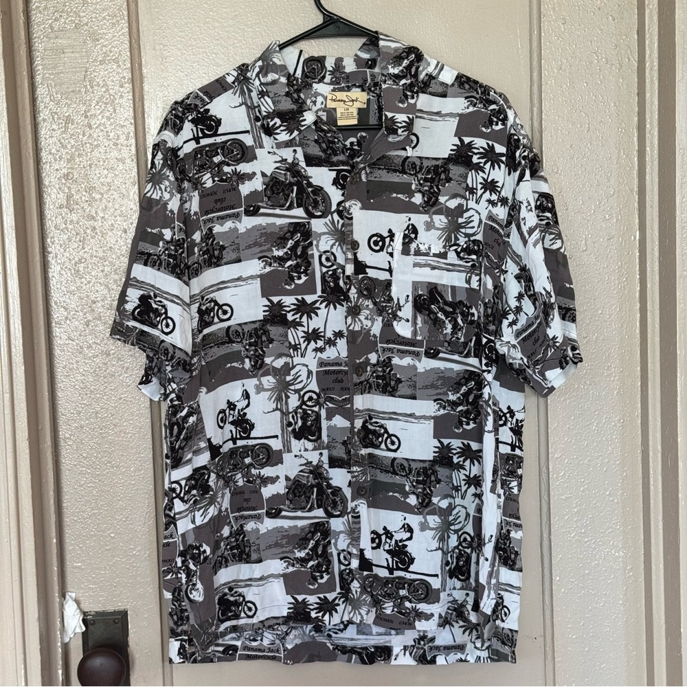 Panama Jack Motorcycle Graphic Men's L Shirt Button Down B&W